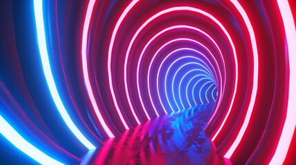 an 80s cartoon background, hypnotic spiral, CG animated, red white & blue neon colors, retro synthwave aesthetic