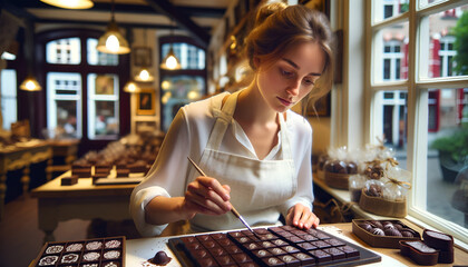 Person making chocolate; switzerland - obrazy, fototapety, plakaty