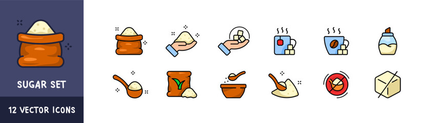 Sugar icon set. Flat style. Vector icons