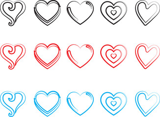 Hearts icon vector bundle collection, Love symbol vector, Heart vector icon, Valentine's Day sign, linear icon Free Vector,