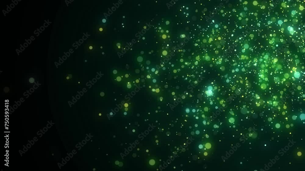 Aufkleber Green dust particles with bokeh effect. Abstract background of particles. Cosmic galaxy illustration. 3d rendering.