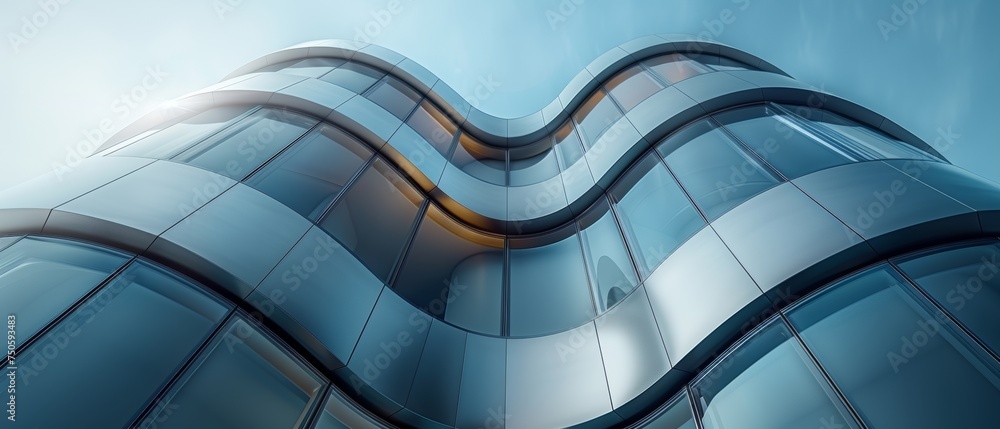 Fototapete the angle of the corner building is visible in the 3d simulation. the building is a high rise curve 