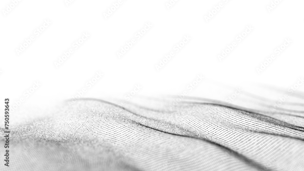 Fototapete Technology white wave of particles. Big data visualization. Analytics representation. Digital background. 3d rendering.