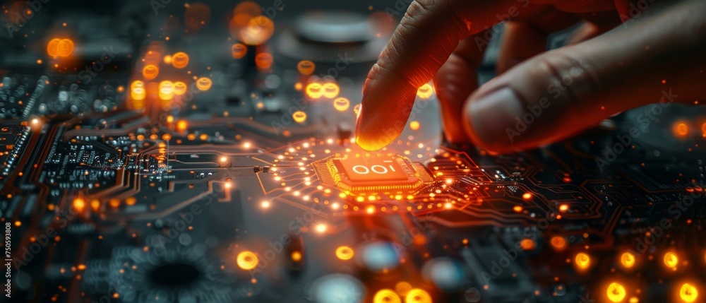 Aufkleber In modern technology concept of digital transformation, IOT Internet of things, businessman selects abstract chip with IOT text displayed on virtual screen.