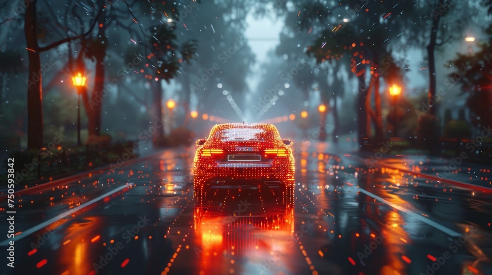 Aufkleber The concept of an autonomous self-driving car that recognizes road signs through computer vision and artificial intelligence.
