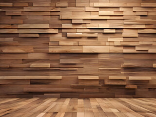 Timber, Wood Wall background with tiles. 3D, tile Wallpaper with Soft sheen, Square blocks. 3D Render - obrazy, fototapety, plakaty
