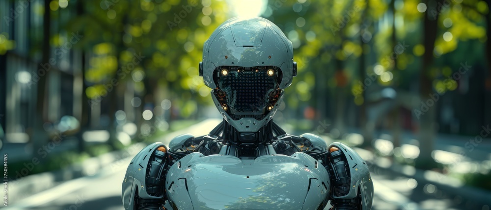 Poster artificial intelligence of driverless cars in a cyborg image. concept of artificial intelligence of 