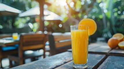 Cafe at tropical resort with freshly squeezed orange juice