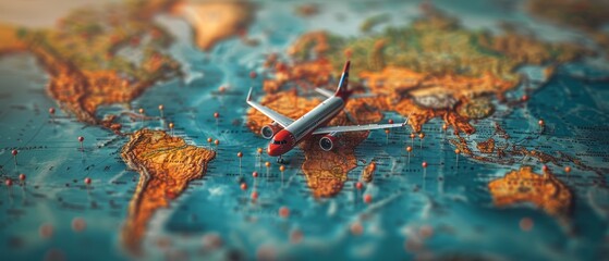 Taking a trip, planning a trip, and visiting a destination with a plane. Air delivery and airline navigation, vacation trips, plane destinations. - obrazy, fototapety, plakaty