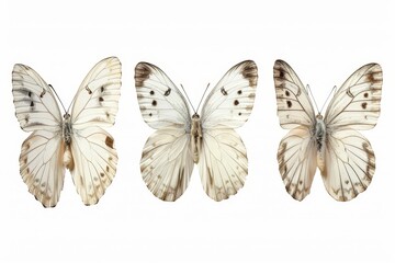 Fototapeta na wymiar An isolated white background with three white butterflies