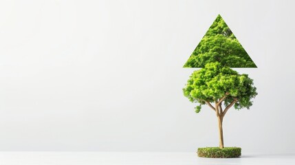 Image of a tree growing up in arrow shape over a white background. Concept image for business.