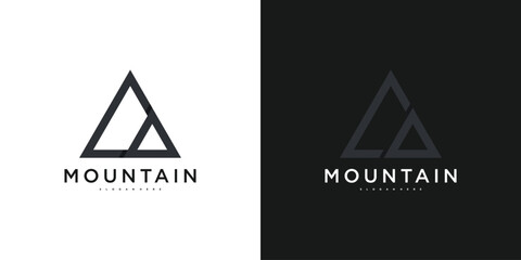 Mountain logo with simple line art style. Premium Vector