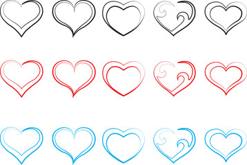 Hearts icon vector bundle collection, Love symbol vector, Heart vector icon, Valentine's Day sign, linear icon Free Vector,