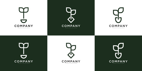 Set of nature logo with combination of leaves . Premium Vector