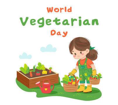 Farmer girl with vegetables in a basket, World Vegetarian Day