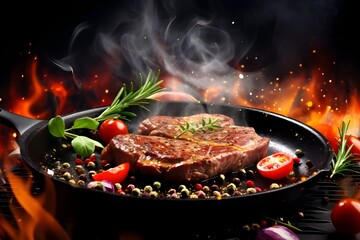 grilled meat with vegetables and sauce