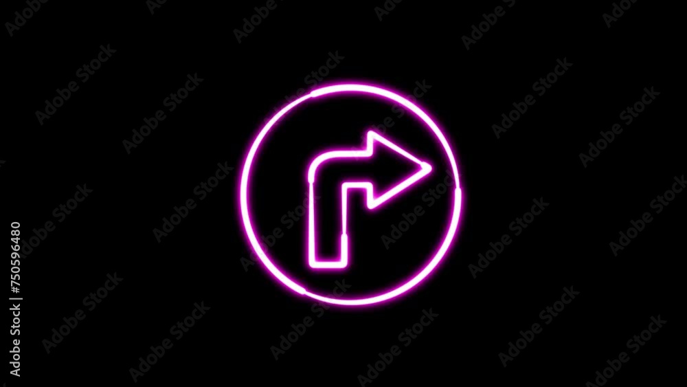 Poster neon line right arrow blinking animation. abstract neon directional arrow icon and looking signal on