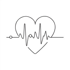 Heartbeat one line continuous vector art. Minimalist doodle design on a white background. Template, contour, single line simple artwork.