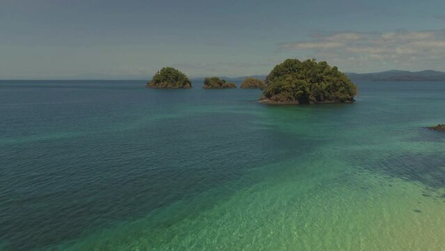 Aerial drone view of a tropical deserted island near Coiba national Park, Panama, Central America - stock video