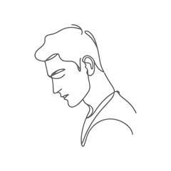 One Line Continuous Art of Handsome Man Portrait. A minimalist coloring page drawing of male face.