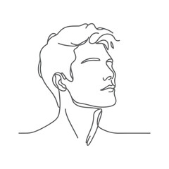 One Line Continuous Art of Handsome Man Portrait. A minimalist coloring page drawing of male face.