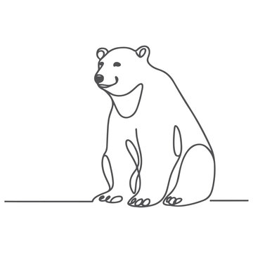 A polar bear one line continuous vector art. Minimalist doodle design on a white background. Template, contour, single line simple artwork.