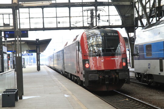 Prague, czech republic – 28. july 2020 train station with train
