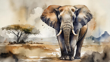 Fototapety  Akwarela, portret słonia, dekoracja generative ai