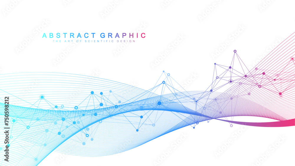 Poster Abstract tech network connection dots. Digital technology and big data analysis background. White background with plexus lines. Geometric background with abstract mesh