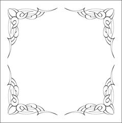 Elegant black and white ornamental frame, decorative border, corners for greeting cards, banners, business cards, invitations, menus. Isolated vector illustration.	