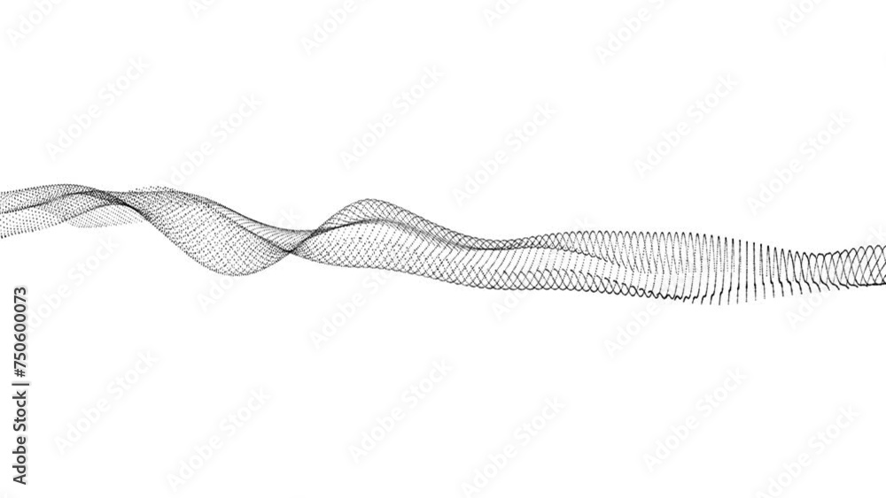 Poster abstract digital black particle dots wave background. white abstract background and black dot animat