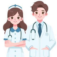 flat design illustration of a doctor and nurse medical couple