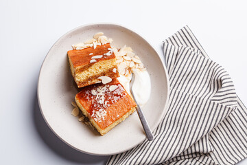 Citrus Israeli cake. Orange pound cake with yogurt, almonds and syrup.
