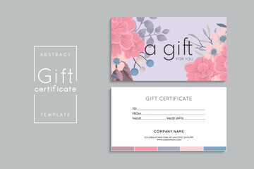 Set of colorful gift cards template. Modern style vector illustration of flowers for saloon, gallery, spa, shop. Gift voucher