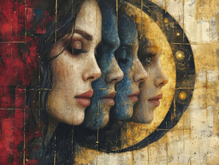 Byzantine-style illustration of timeless female beauty. Generative AI image