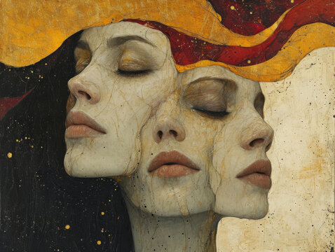 Intricate Byzantine Style Illustration of Ethereal Faces. Generative AI image