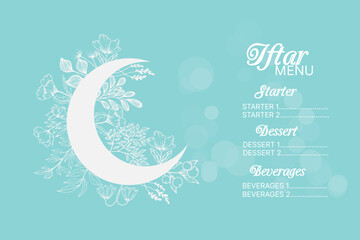Arabic restaurant menu. Ramadan greeting card. Iftar Party Vector   © Doodle flower