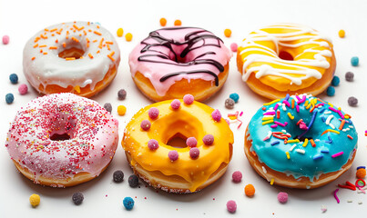 Fototapeta na wymiar Indulge in Sweet and Delicious Fruity Donuts with Multi-colored Glaze
