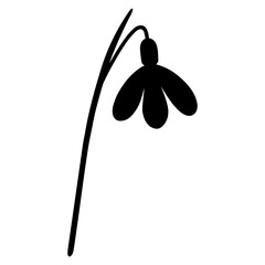 Vector hand-drawn illustration of snowdrop flower black silhouette. SVG cut file for Cricut