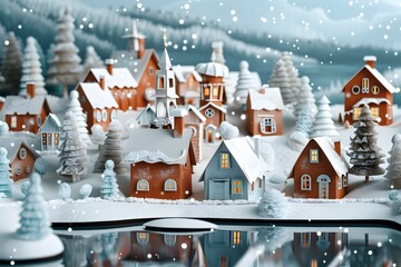 Winter Village in Soft Focus 3D Nostalgia Style