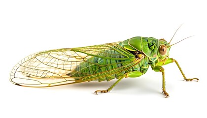 One green cicada isolated on a white background