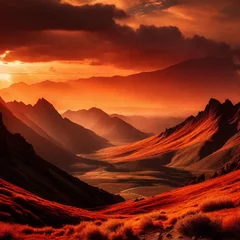Gordijnen sunset in the mountains © Faiz