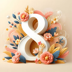 Illustration of number 8  and floral decoration for background and banner for 8th march women's day 