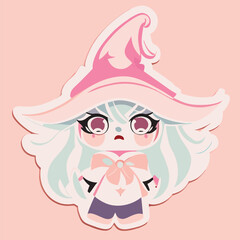 scary magic witch character design illustration, sticker, clean white background, t-shirt design, graffiti, vibrant, vector illustration kawaii