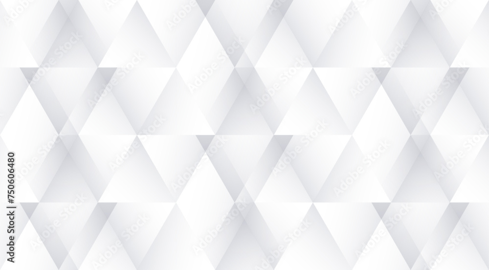 Poster Elegant seamless pattern in trendy minimalist style. Luxury triangular 3d abstract background. White silver geometric line pattern for business presentation, flyer, business card, brochure cover.