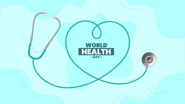 Our planet, our health. World Health day concept video footage . World health day concept text design with doctor stethoscope.