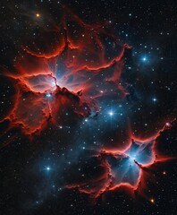 a sinister-looking nebula made of subdued red, with active star birth, - obrazy, fototapety, plakaty
