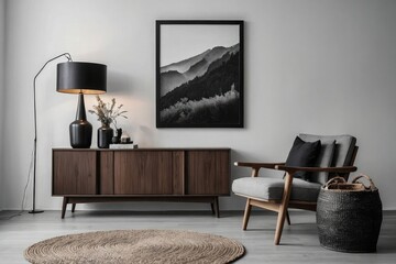 modern living room with table ,chiars sofa frame mockup 