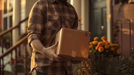 delivery service with a realistic photo of a delivery guy holding a package, showcasing the convenience and professionalism synonymous with the brand.