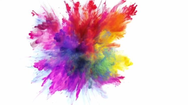 Colorful powder explosion in vibrant multicolored spectrum of rainbow colors on white background